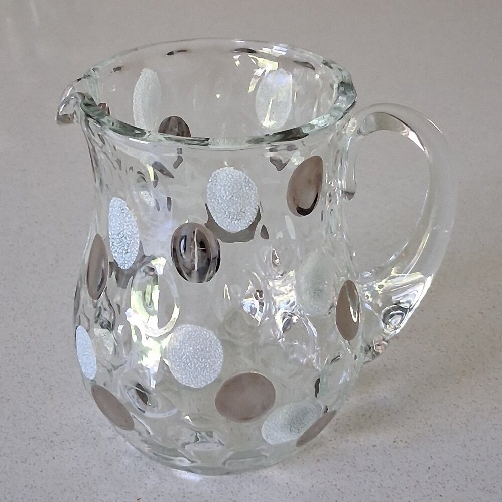 Bohemian Style Heavy Clear Glass Sculptured Dots Pitcher